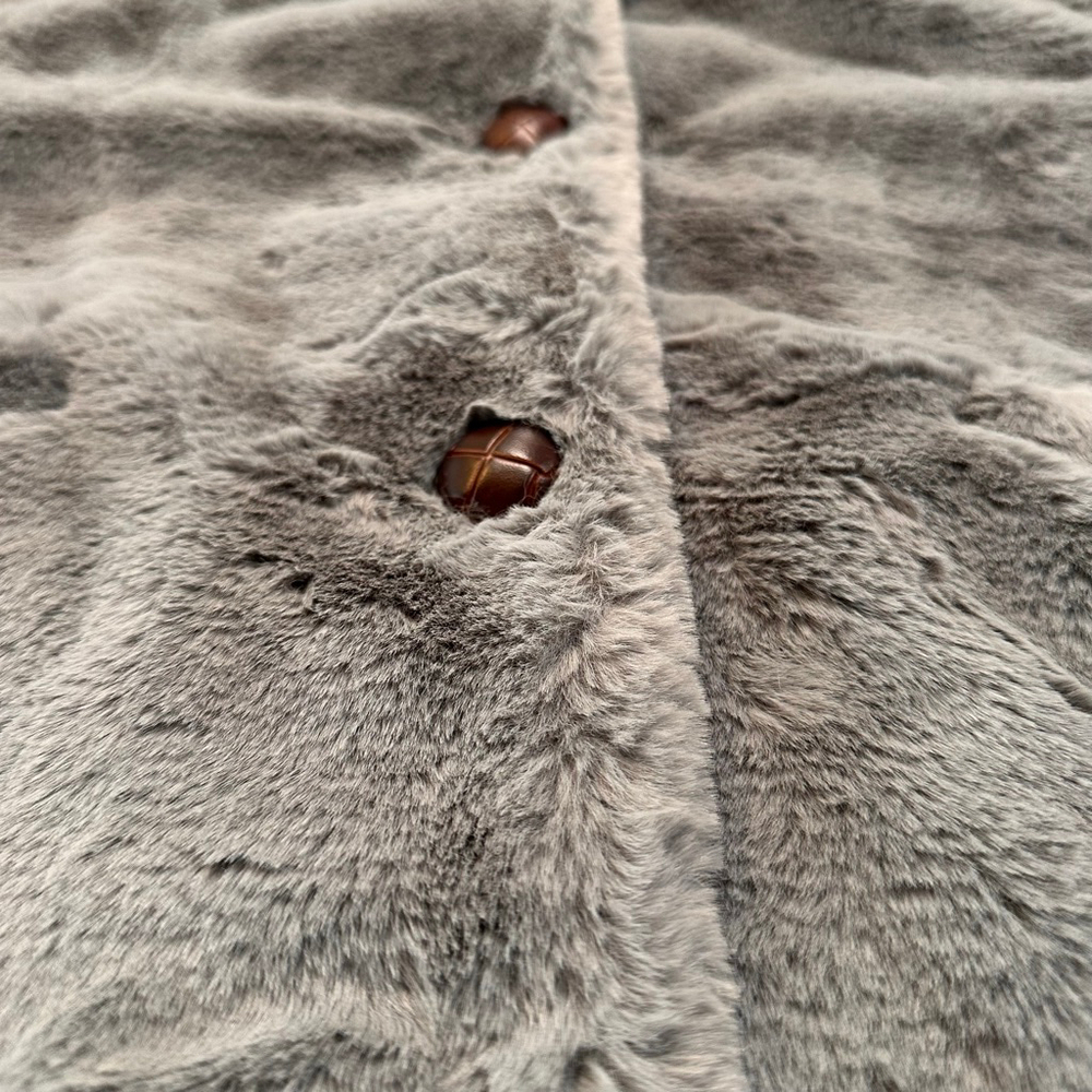 Fat Face (UK) Silver-Grey Faux Fur Jacket | Y2K Minimal Luxe Coat | US 8/ UK 12 - Picture 7 of 13